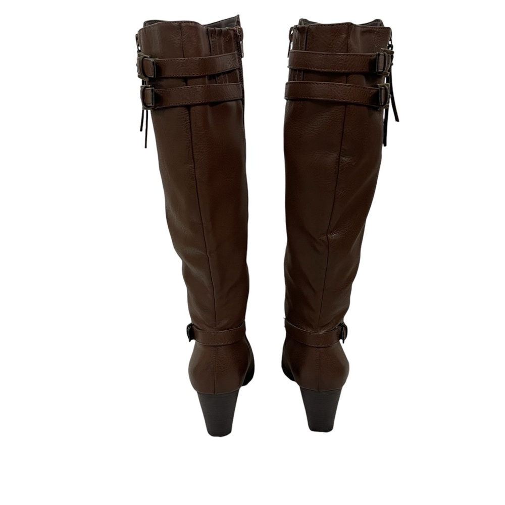 Crown Vintage Brown Leather Tall Heeled Boots Workwear Business Casual Fall - Picture 4 of 13